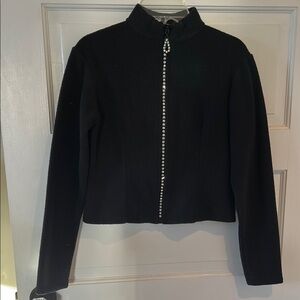Black fleece warm up jacket with Rhinestone Zipper